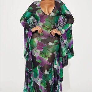 Fashion Nova Green and Purple Maxi Dress ALERT 🚨 taking to consignment lastcall